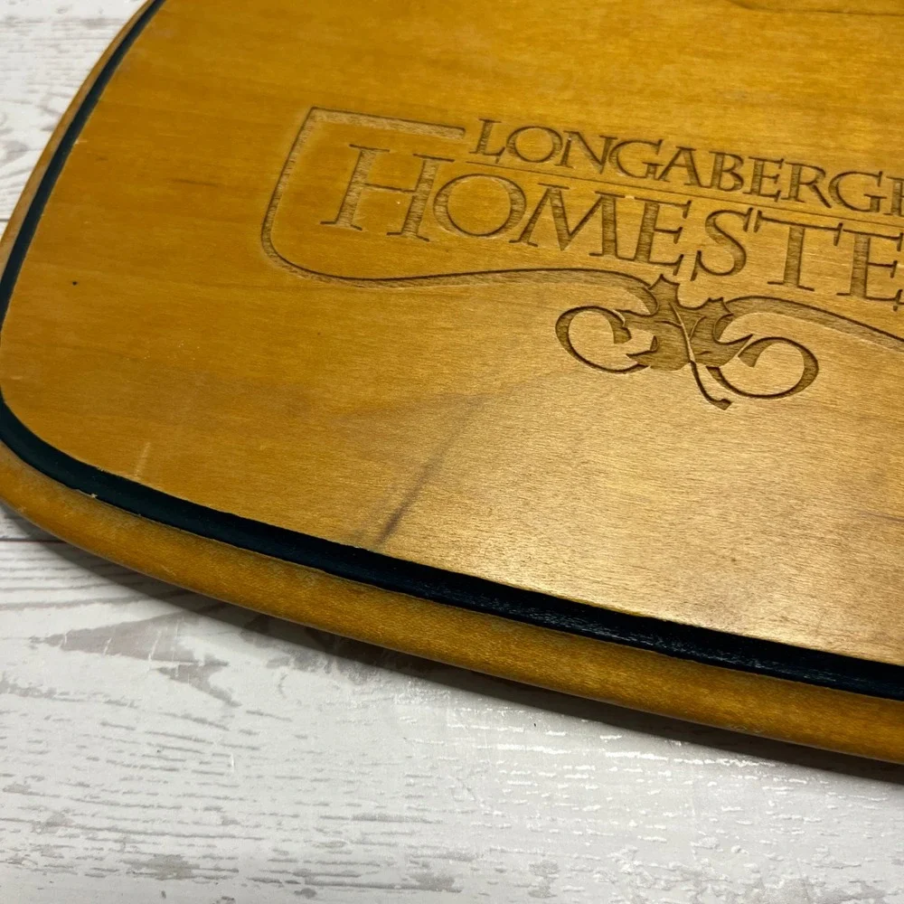 Longaberger Homestead Wood Basket Lid Engraved Maple Leaf Logo Black Trim
